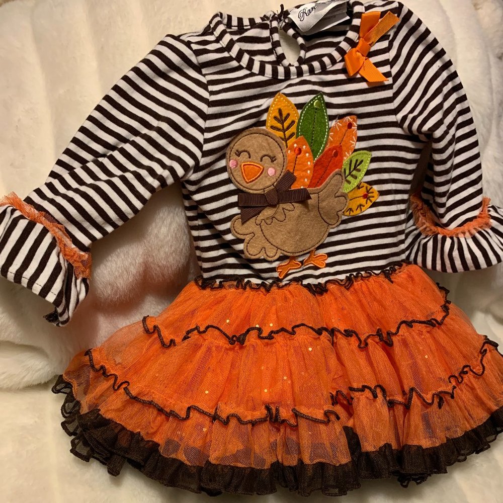 Rare Editions Fall/Thanksgiving Turkey Dress Size 12 mos